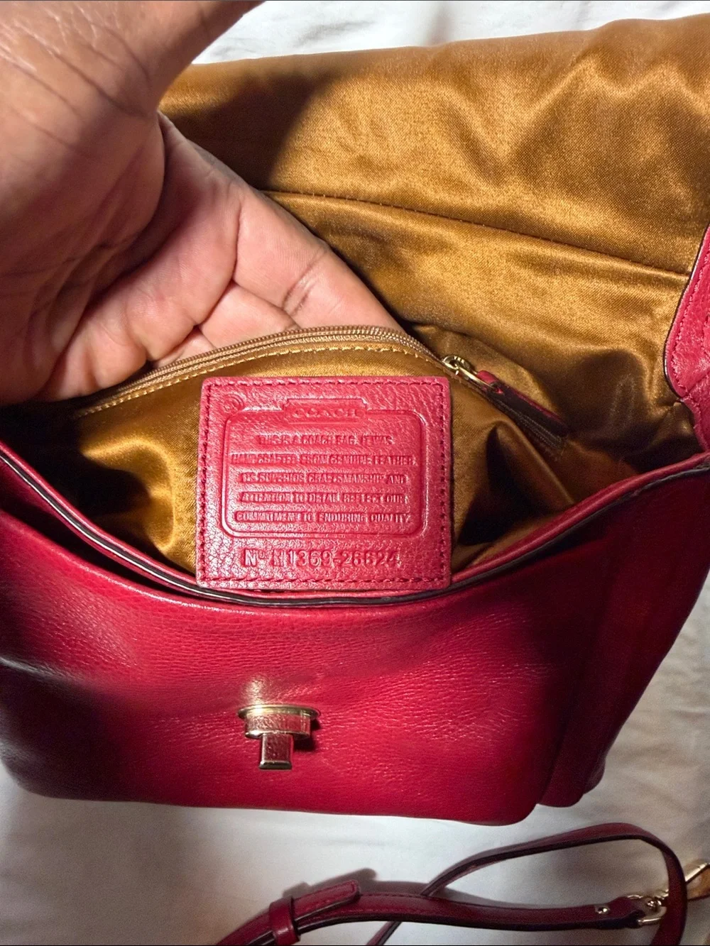 Coach Red Pebbled Leather Top-Handle Satchel with Gold Hardware - Picture 12 of 14
